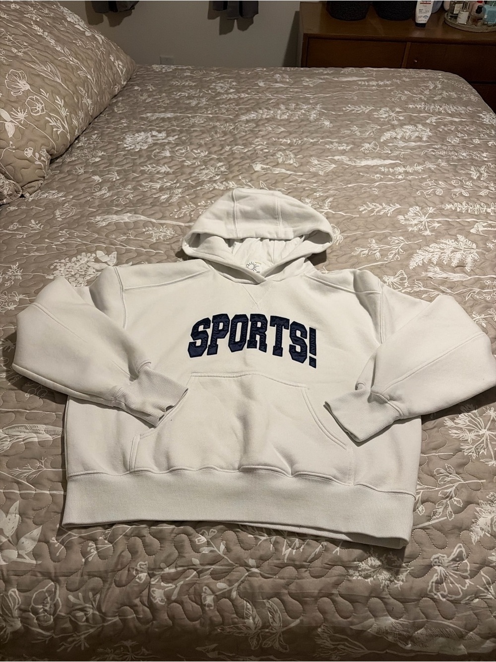 aerie White Hoodie with Navy "SPORTS!" Graphic
